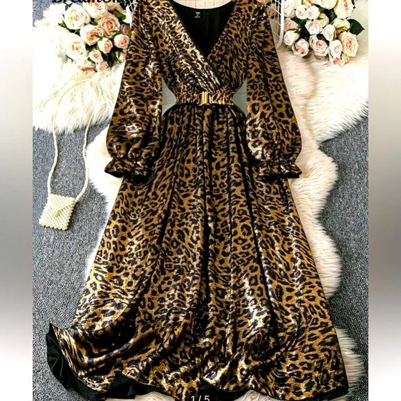 Dresses | Leopard Print Long Sleeve Dress Flow | Poshmark